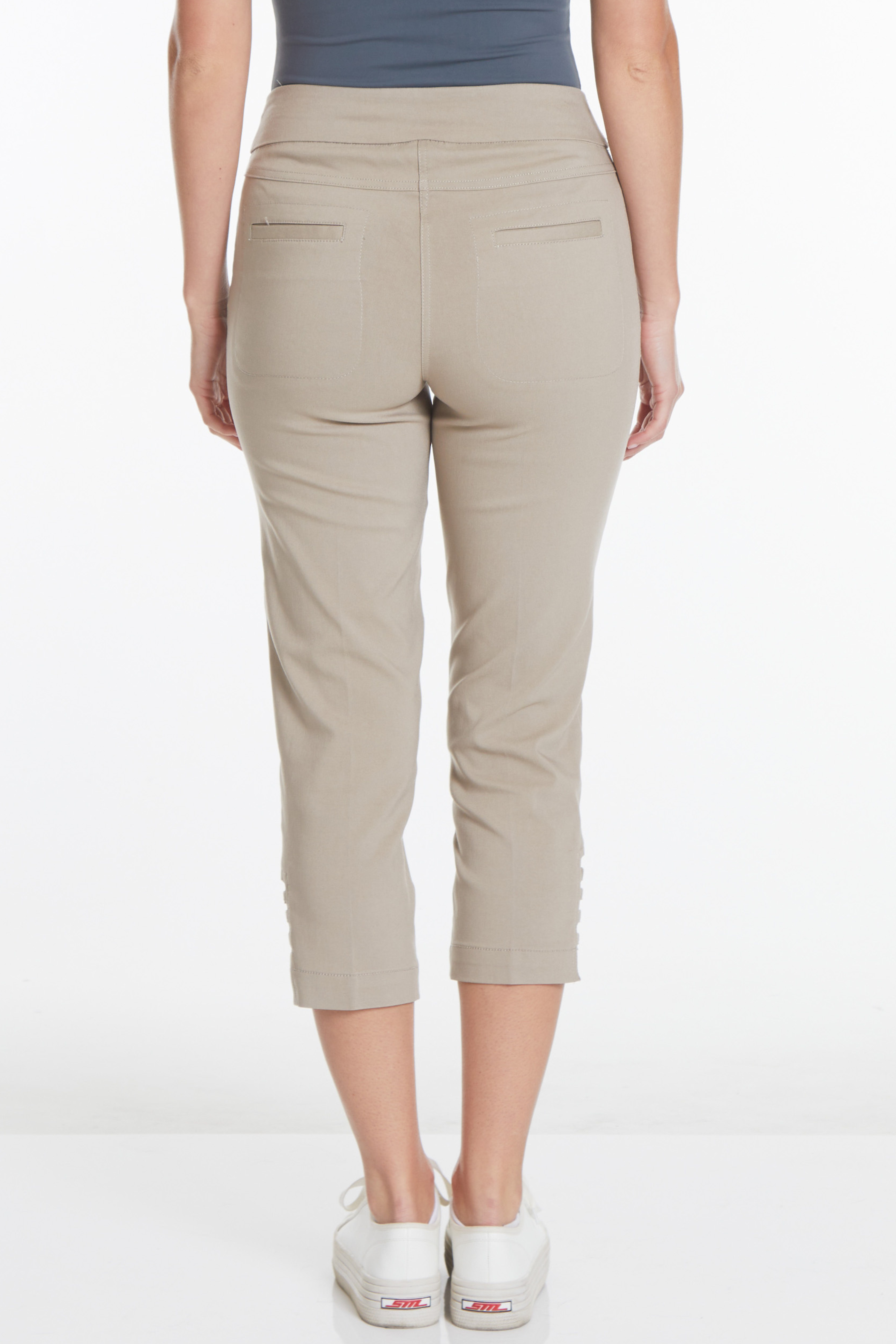 Petite Crop Pant With Real Pockets & Strap Hem Vents - Stone
