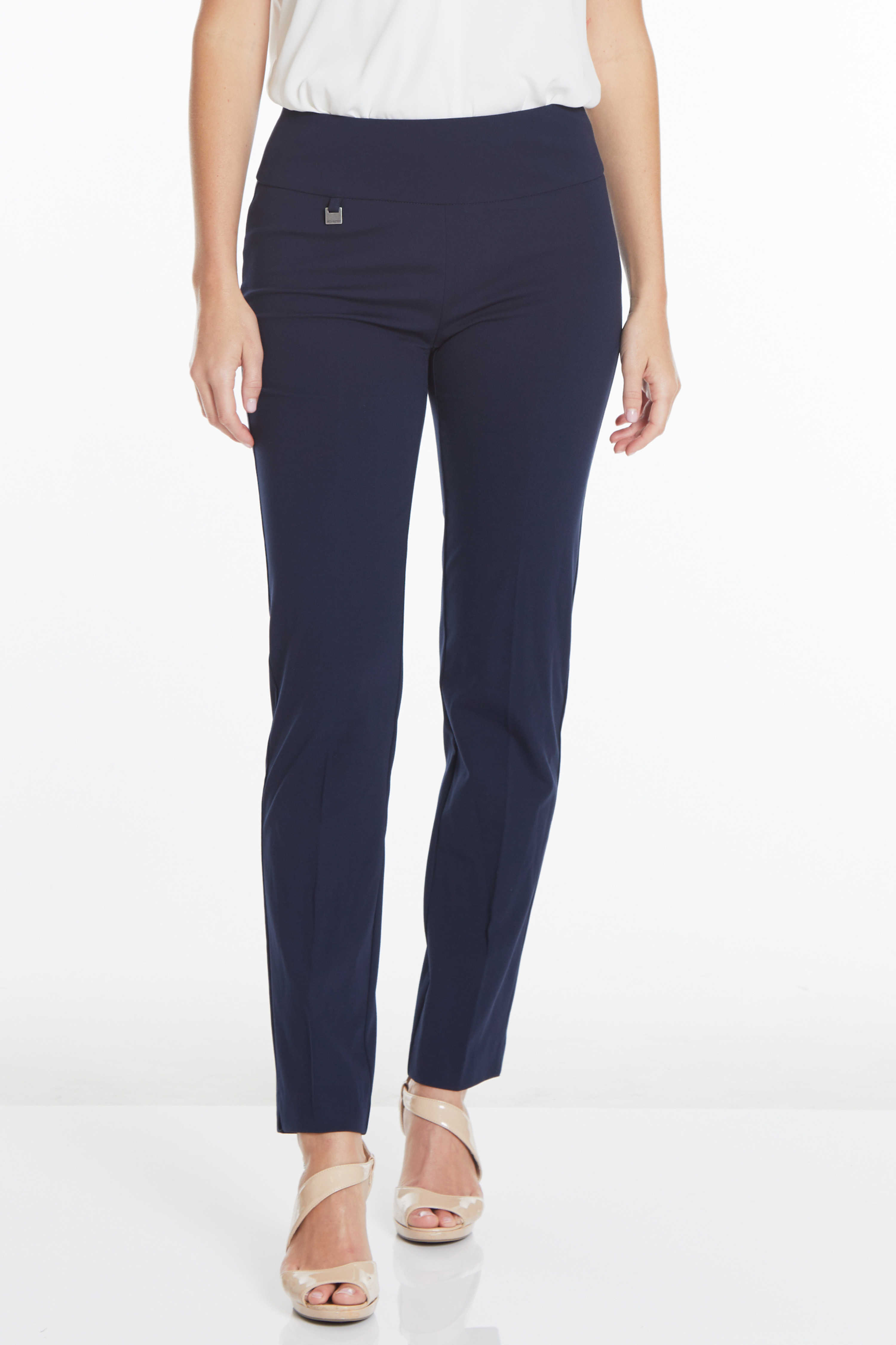 Petite Elastic Waist Ankle Pants - Midnight Blue