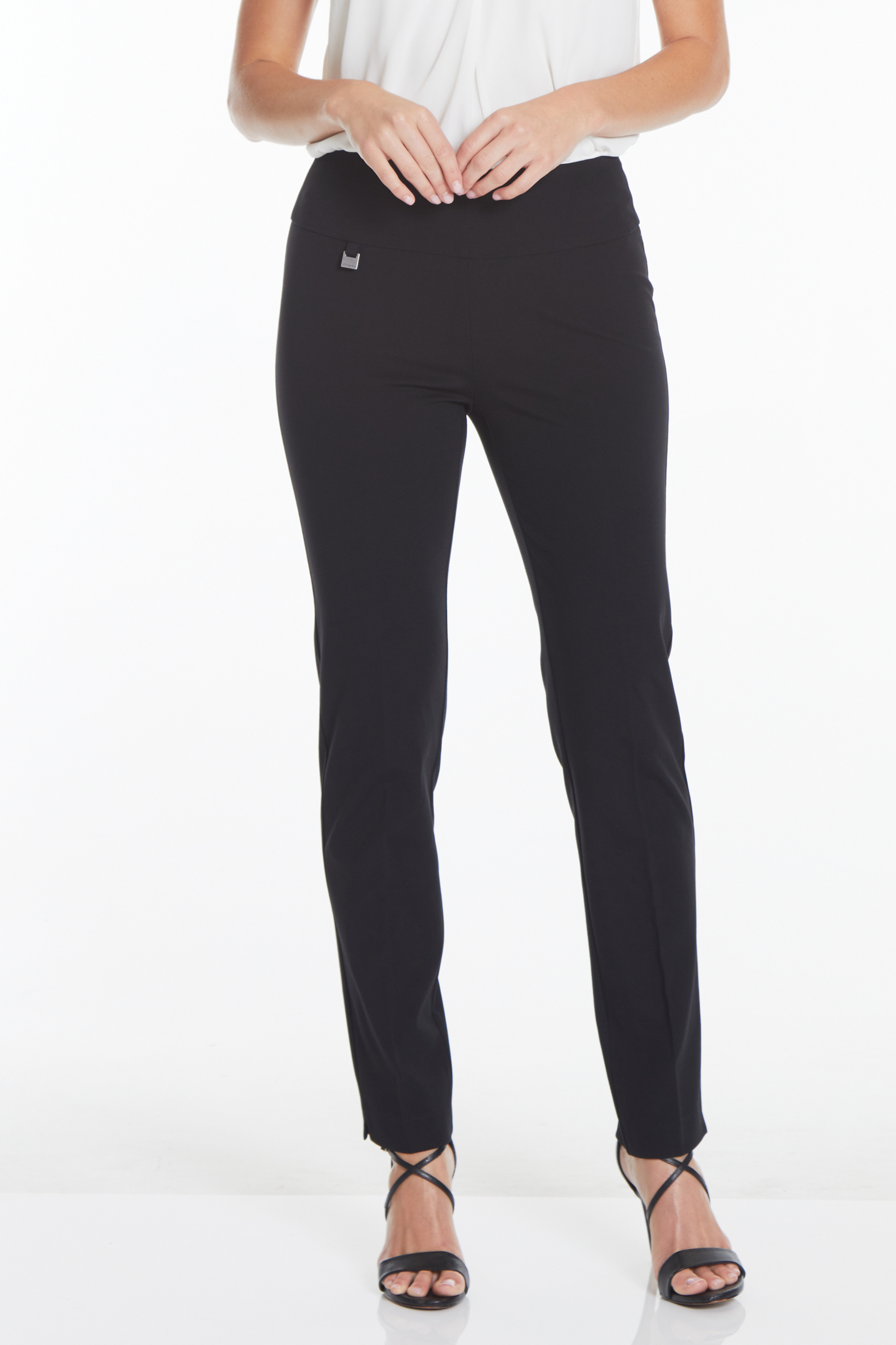 Wide Band Elastic Waist Ankle Pants - Black