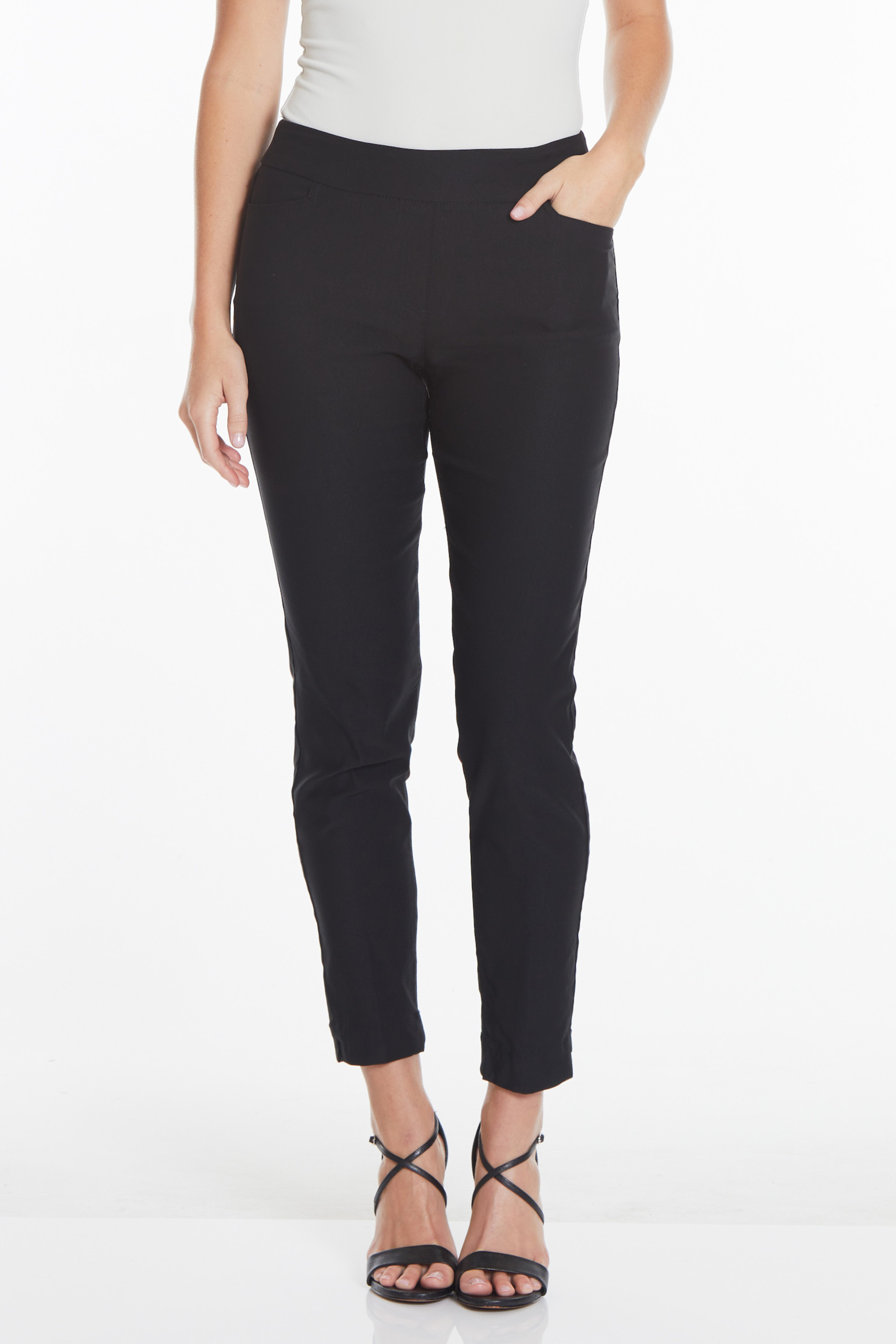 Pull-On Solid Fine Line Twill Ankle Pant - Black