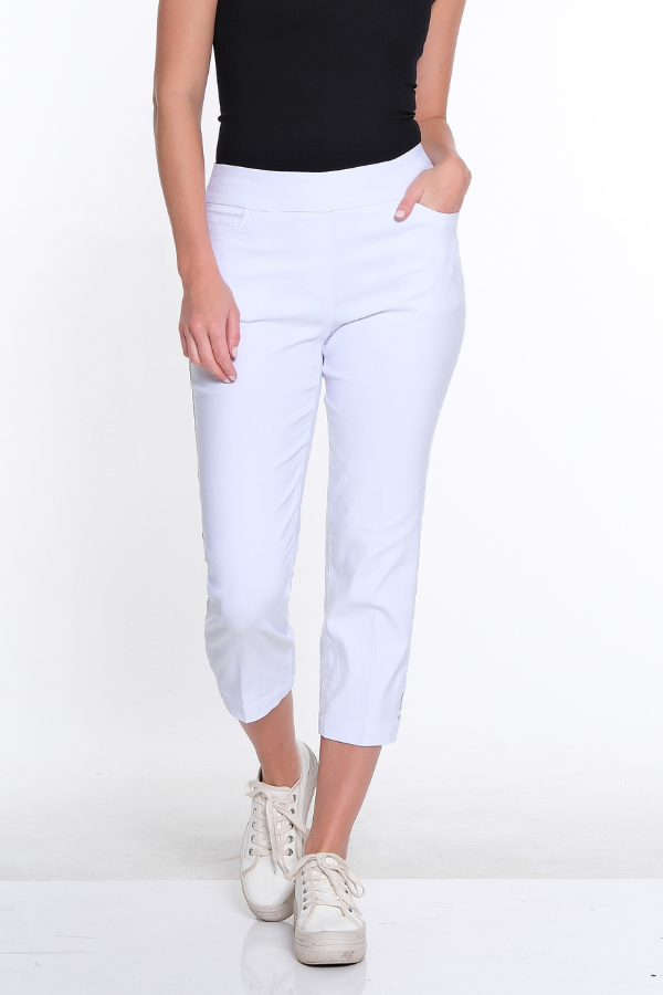 Petite 3-Strap Hem Crop Pant - White