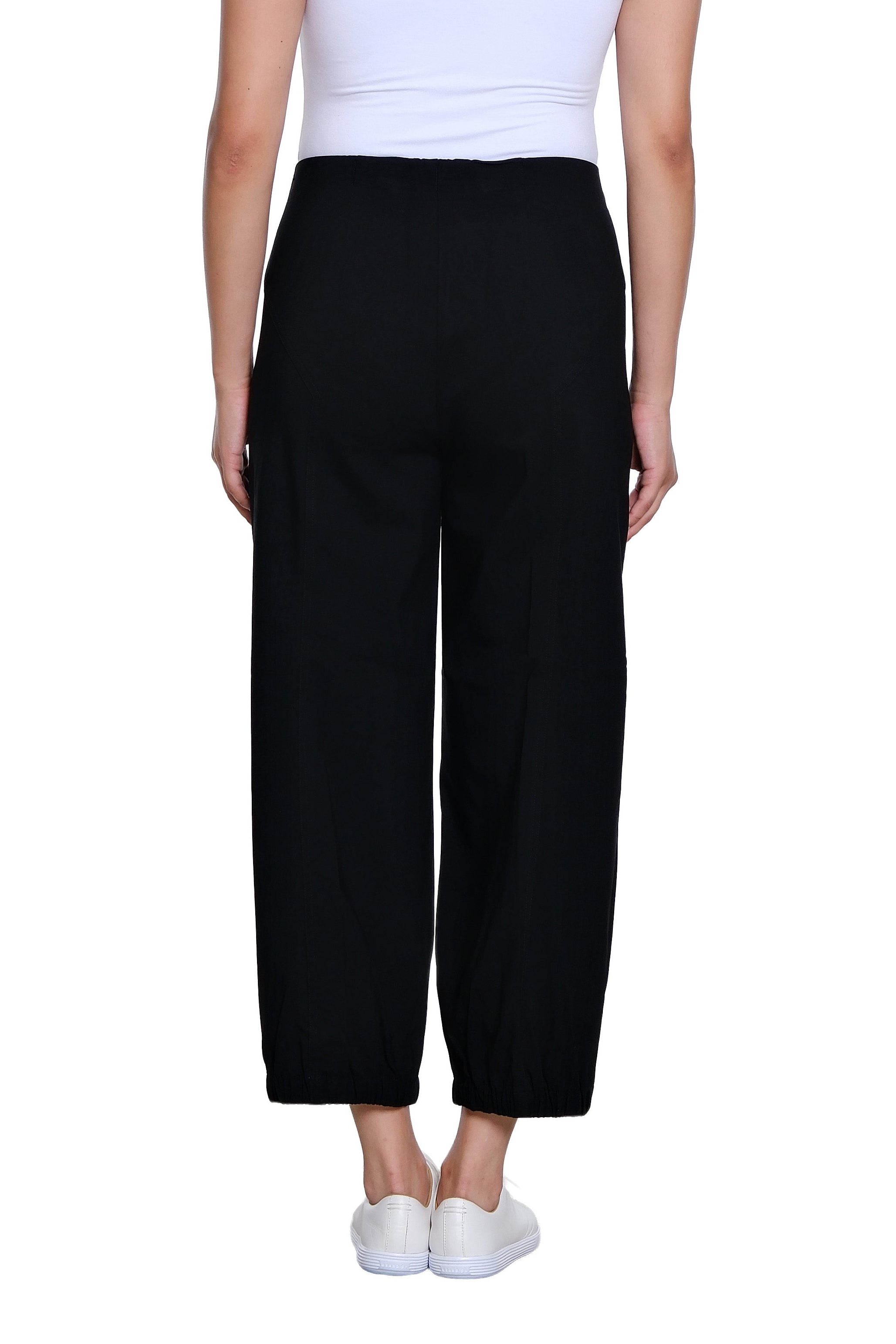 Elastic Waist Faux Button Vent Elastic Hem Wide Leg Woven Crop Pant - Black - view 2