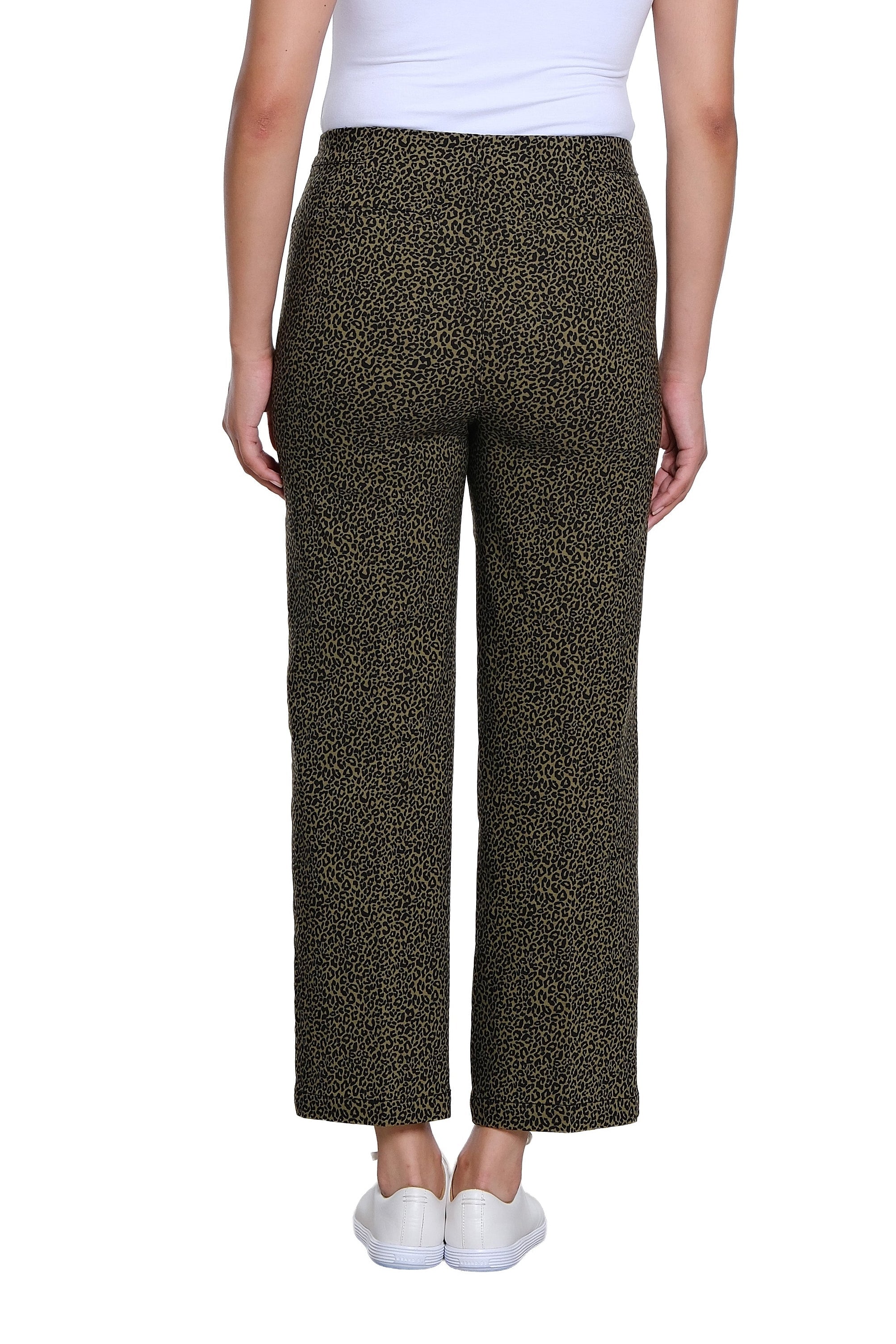 Side Elastic Waist Faux Welt Pocket Wide Leg Woven Ankle Pant - Black Print - view 2