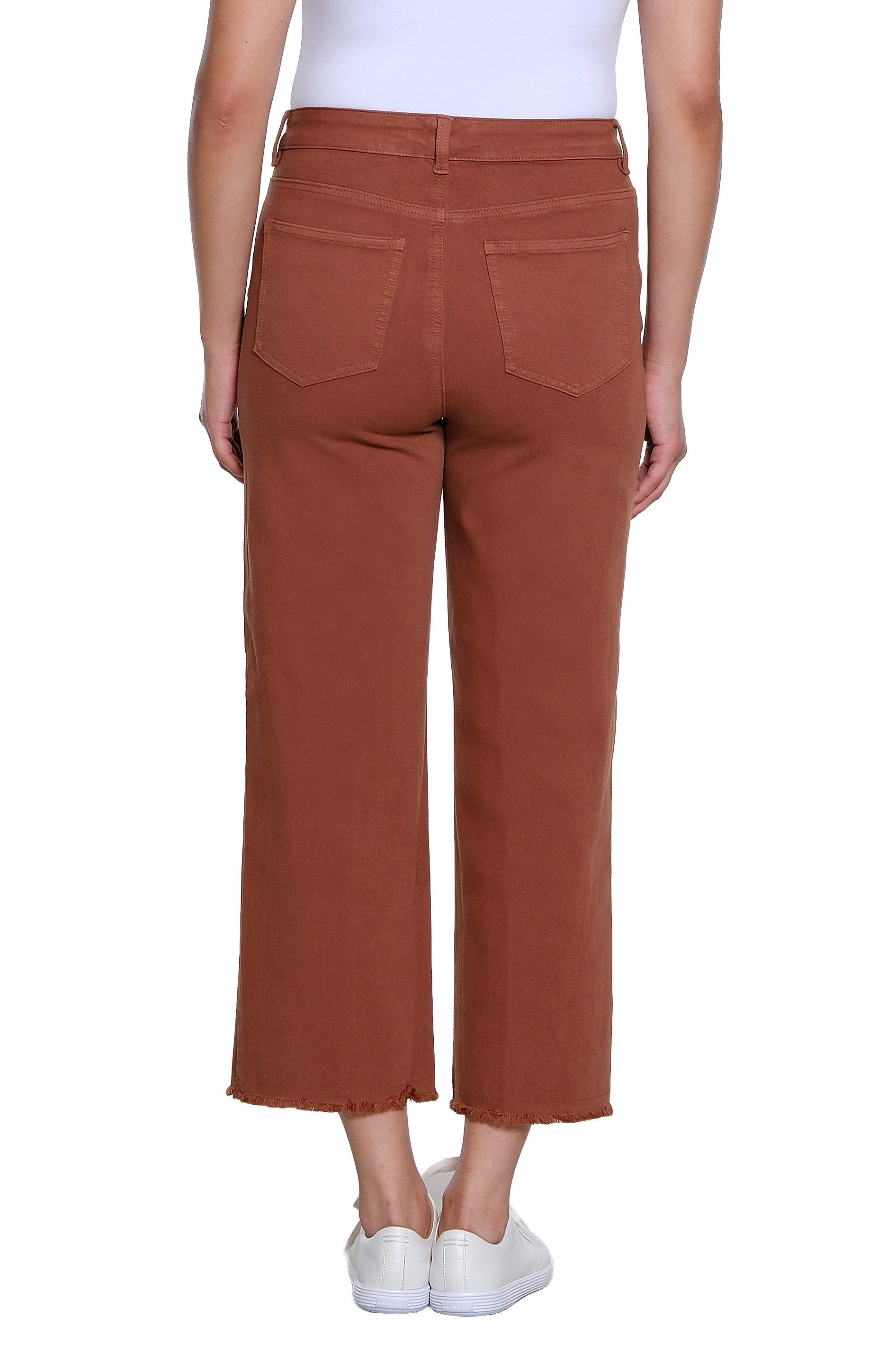 Zip/Button Front 5-Pocket Woven Crop Jean with Front Fringe Seam - Cocoa
