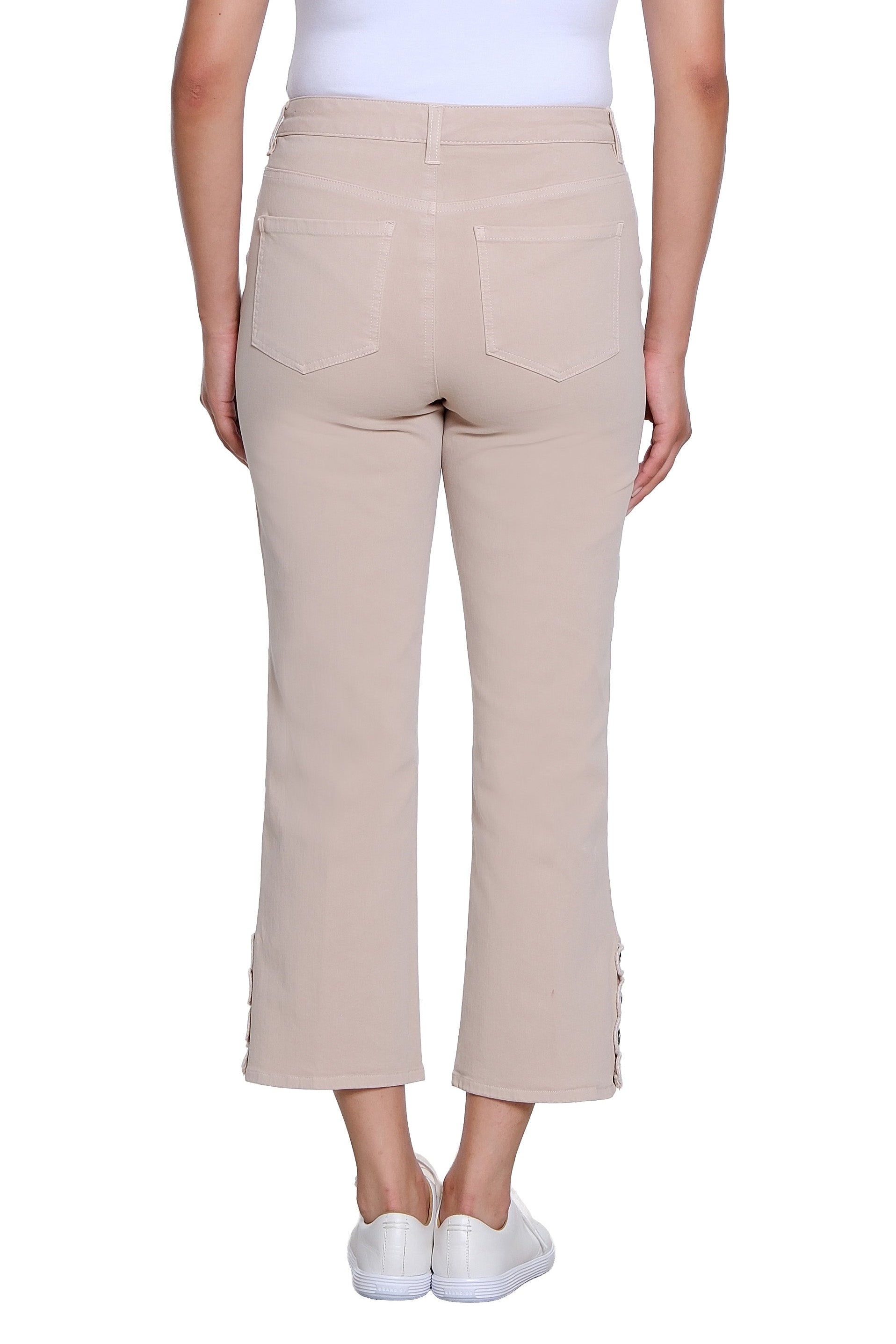 Zip and Button Front 5-Pocket Scallop Hem Vent Woven Crop Pant - Natural - view 2