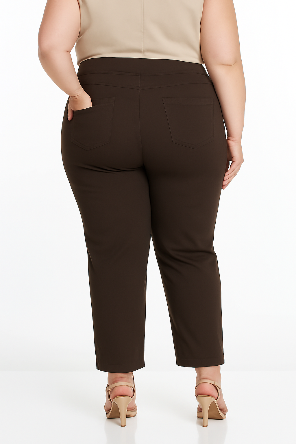 Plus Size Pull On Ankle Pants - Chocolate Brown