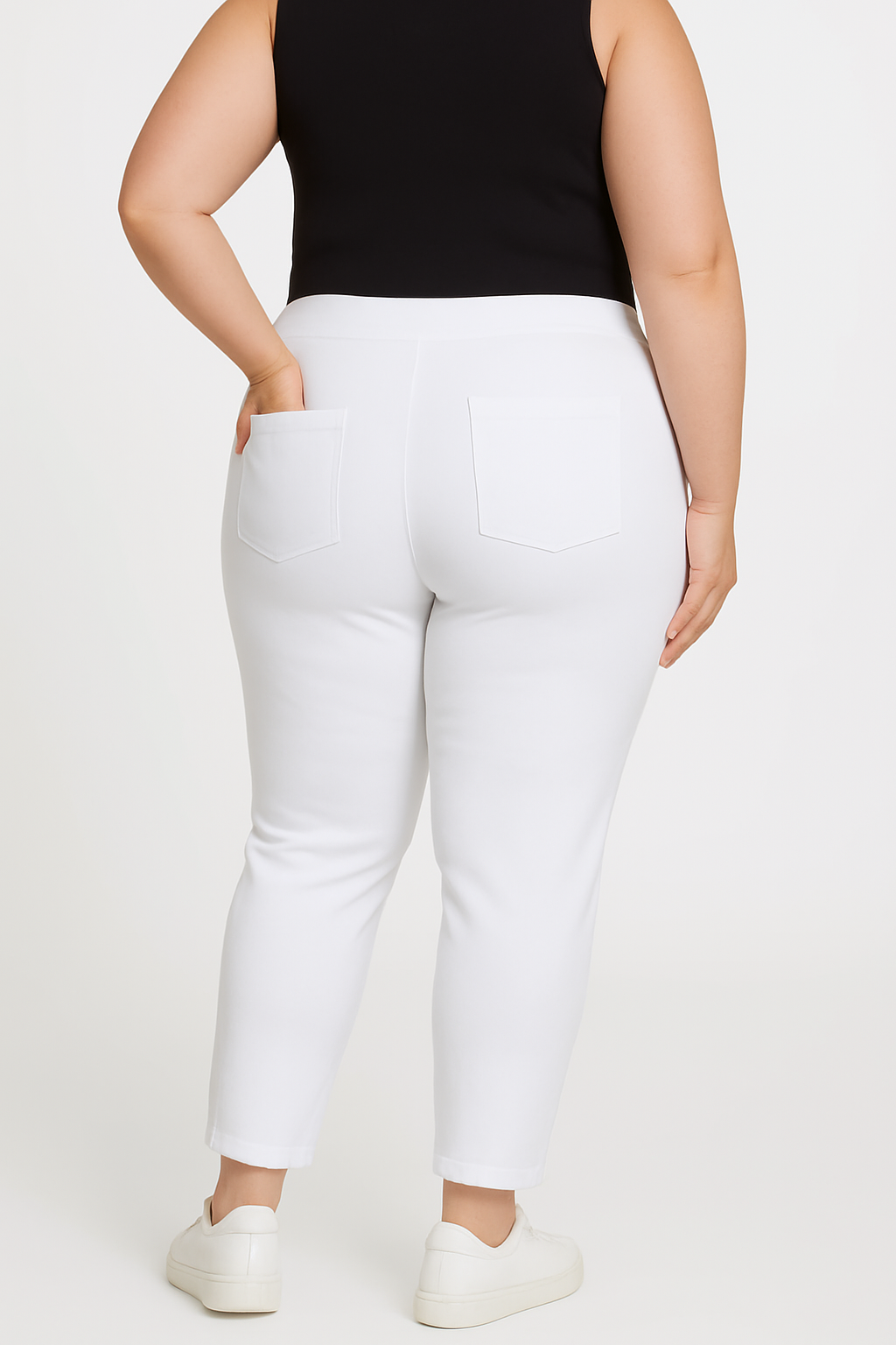 Plus Size White Ankle Pants with Back Pockets