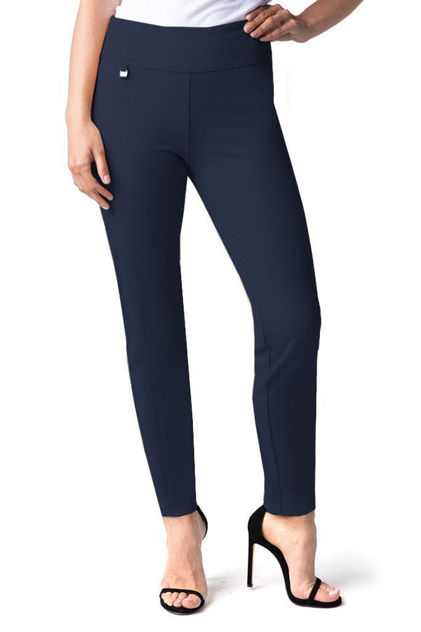 Petite Wide Band Elastic Waist Pull On Ankle Pant - Midnight