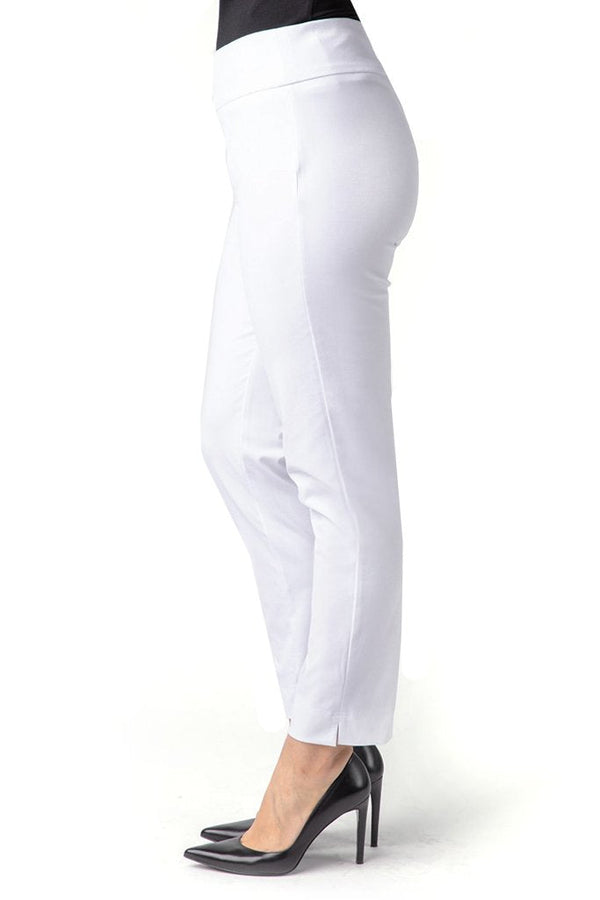 Plus Wide Band Elastic Waist Pull On Ankle Pant - White