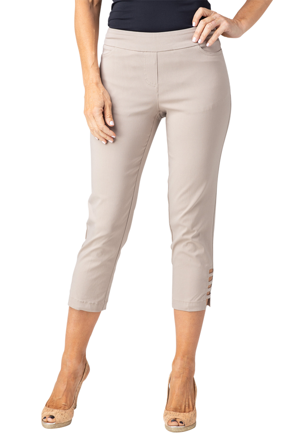 Petite Cropped Pants with Pockets and Strap Hem Vents - Stone