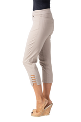 Stone Color Crop Pants with Pockets and Strap Hem Vents