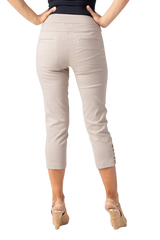 Stone Color Crop Pants with Pockets and Strap Hem Vents