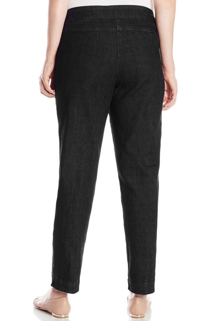 Plus Pull-On Solid Narrow Leg Pant With Faux Front Pockets - Black Denim