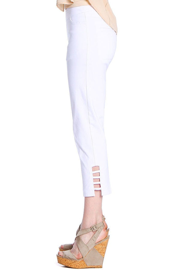 White Crop Pants with Pockets and Strap Hem Vents