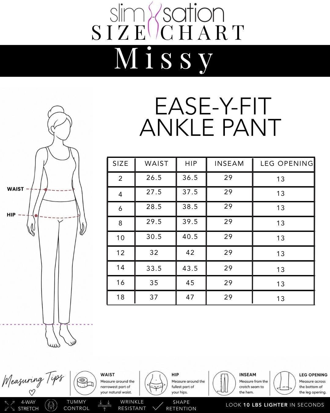 Black Elastic Waist Ankle Pants – Slimsation By Multiples