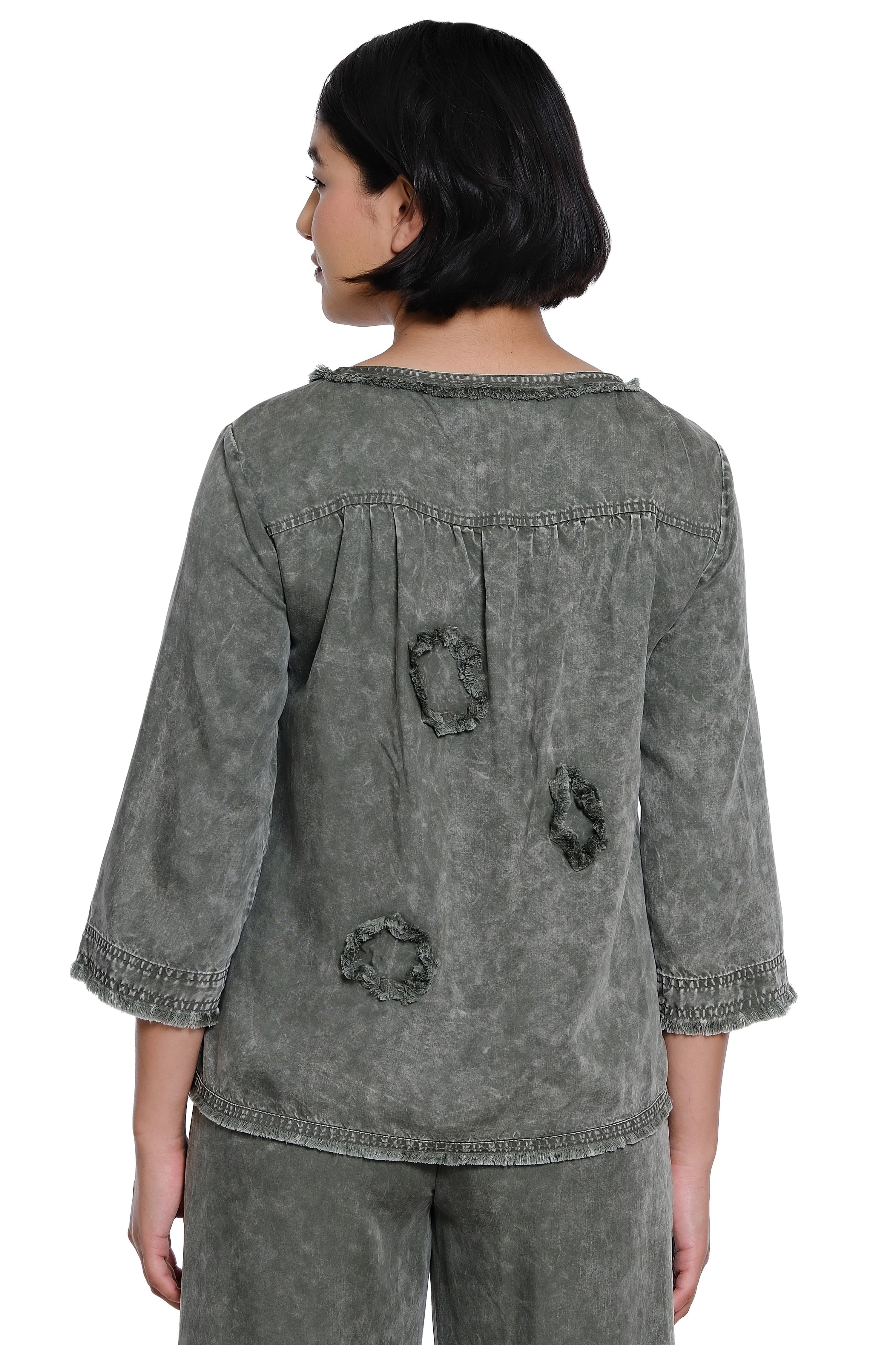 Appliqué Detail Tunic with Raw Edges - Grey