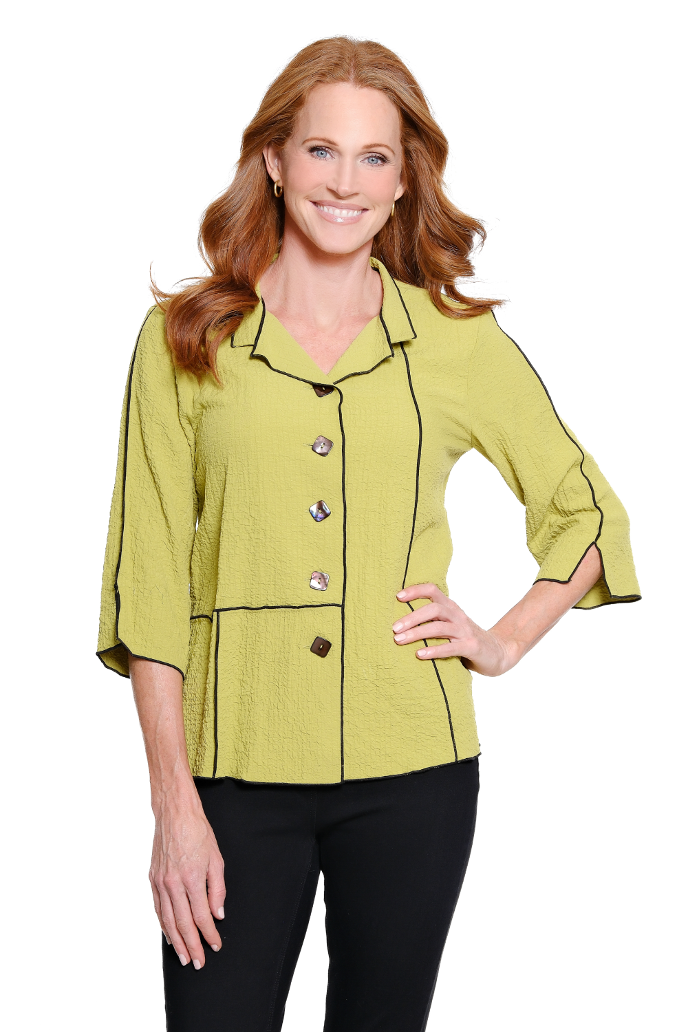 Lime Citron Textured Button Front Tunic - Missy