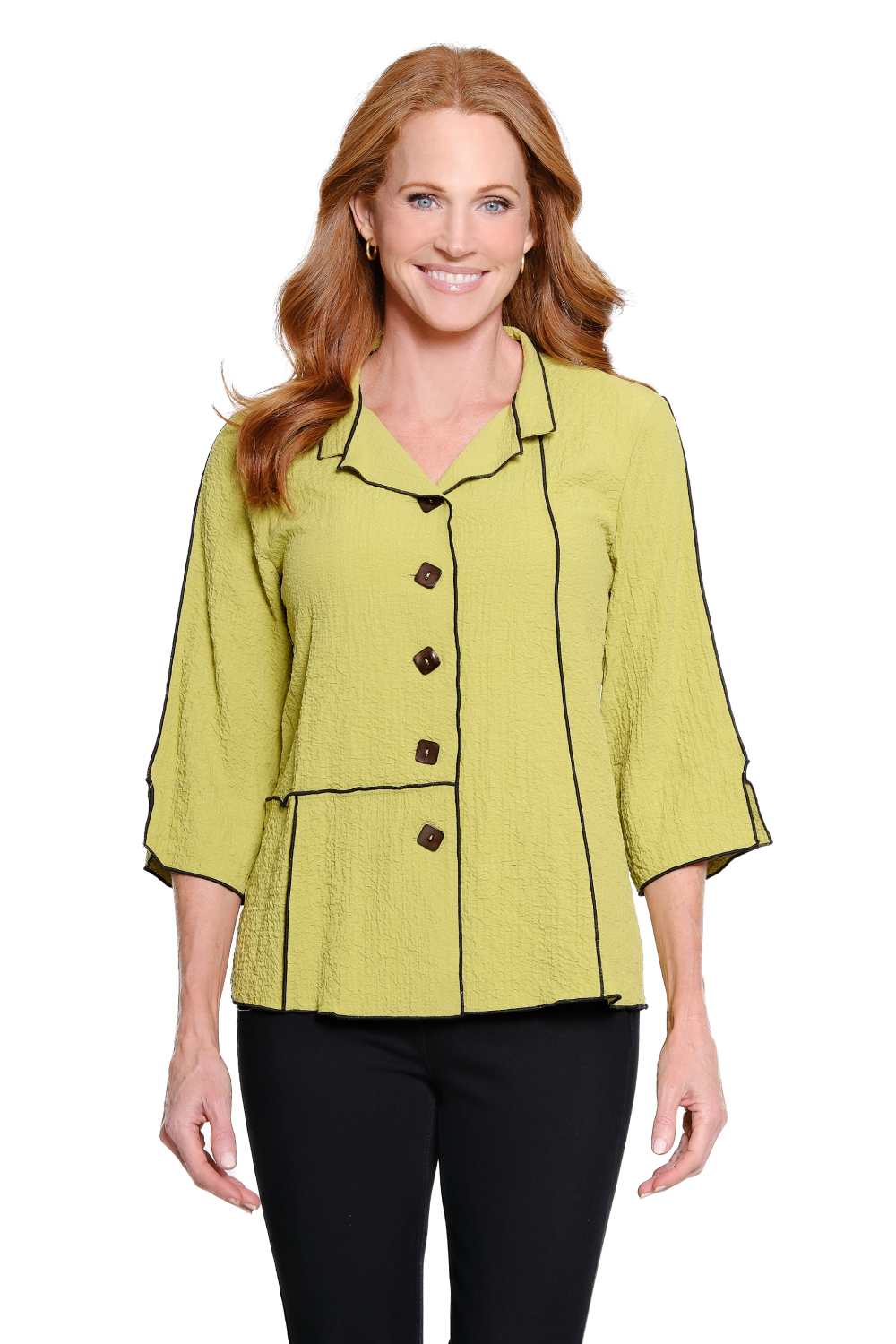Lime Citron Textured Button Front Tunic - Missy