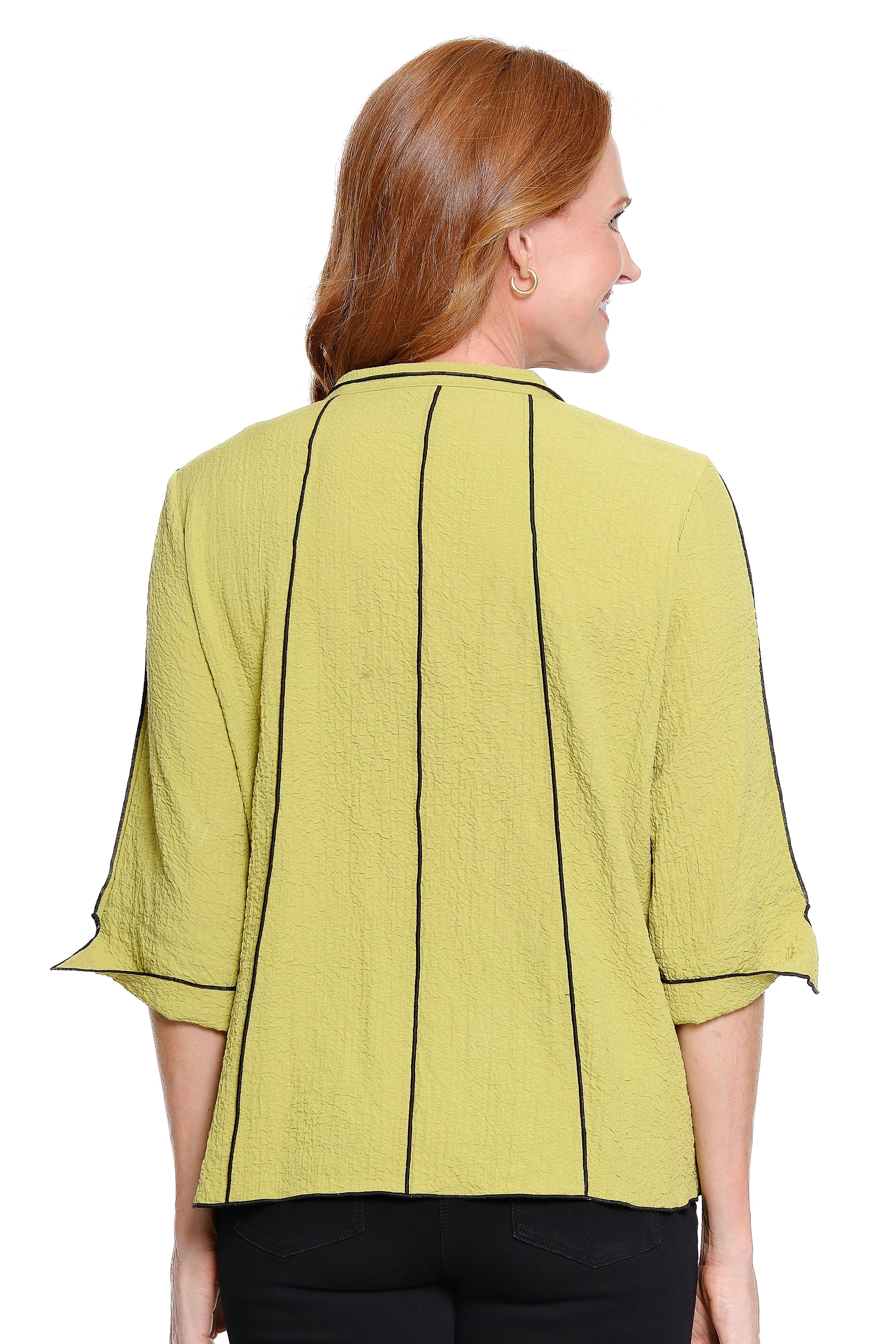 Textured Woven Button-Front Tunic - Lime Citron