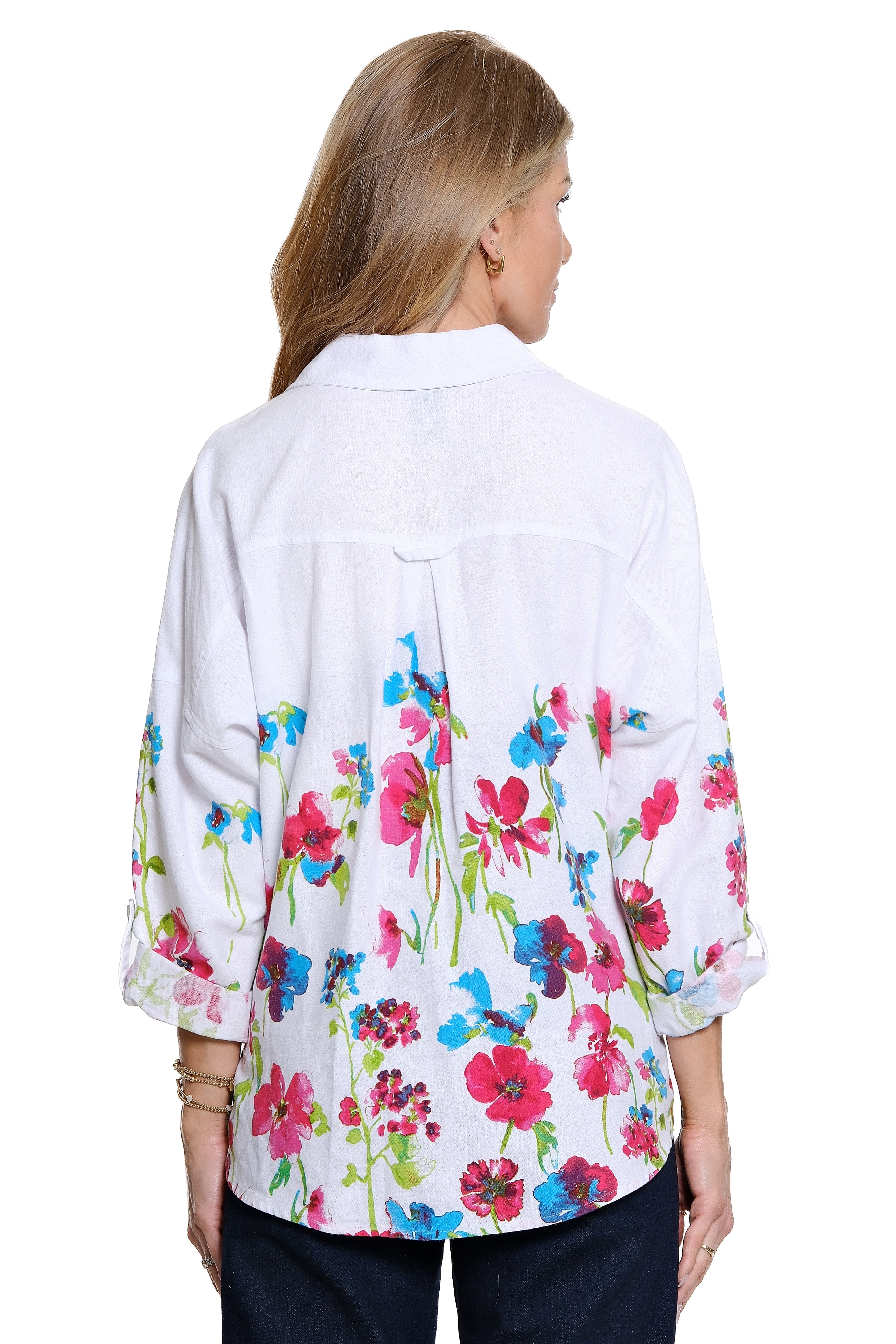 Woven Button Front Tie Top - Plus - Floral Multi