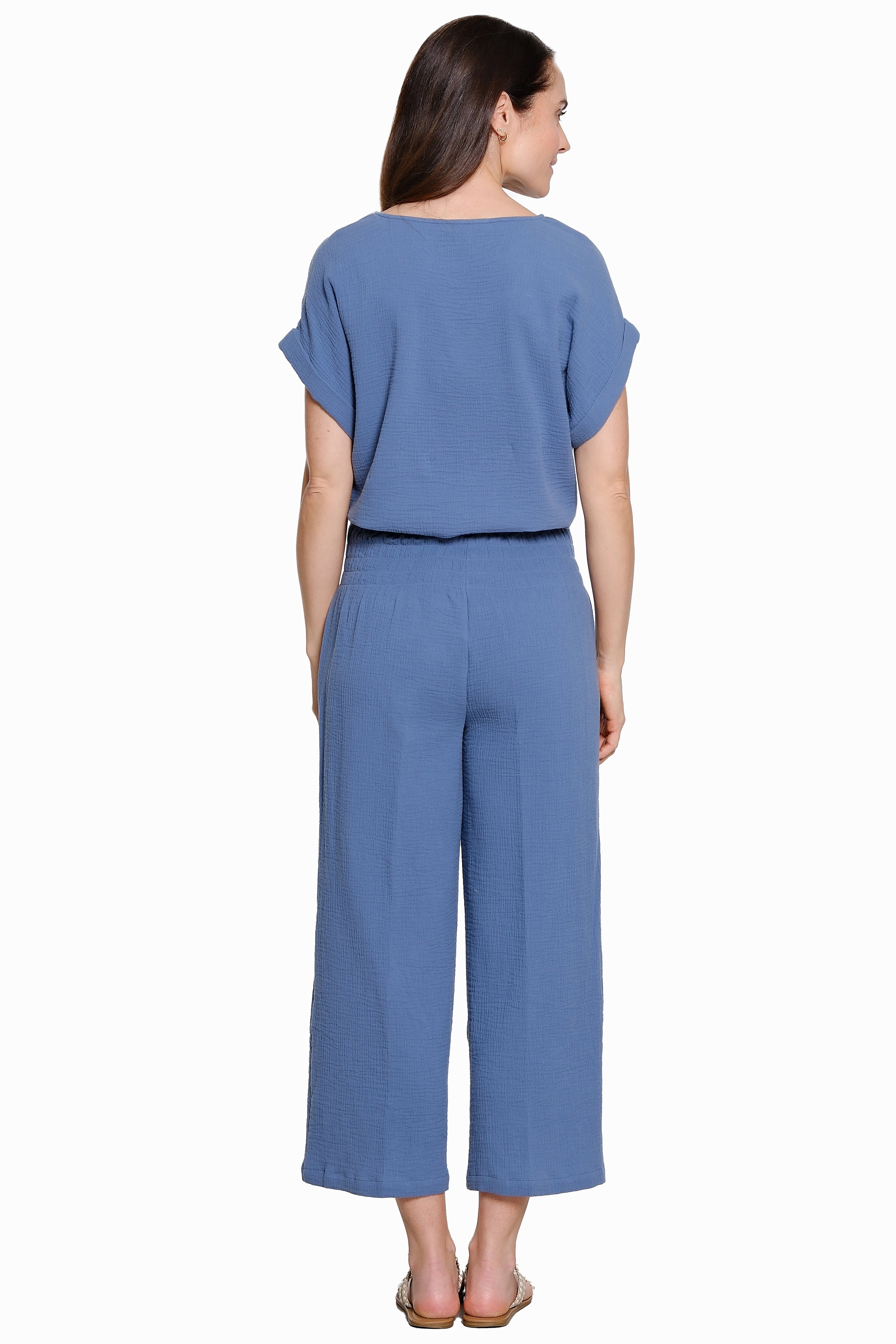 Cotton Wide Leg Pull-On Pant - Plus - Blue/Grey