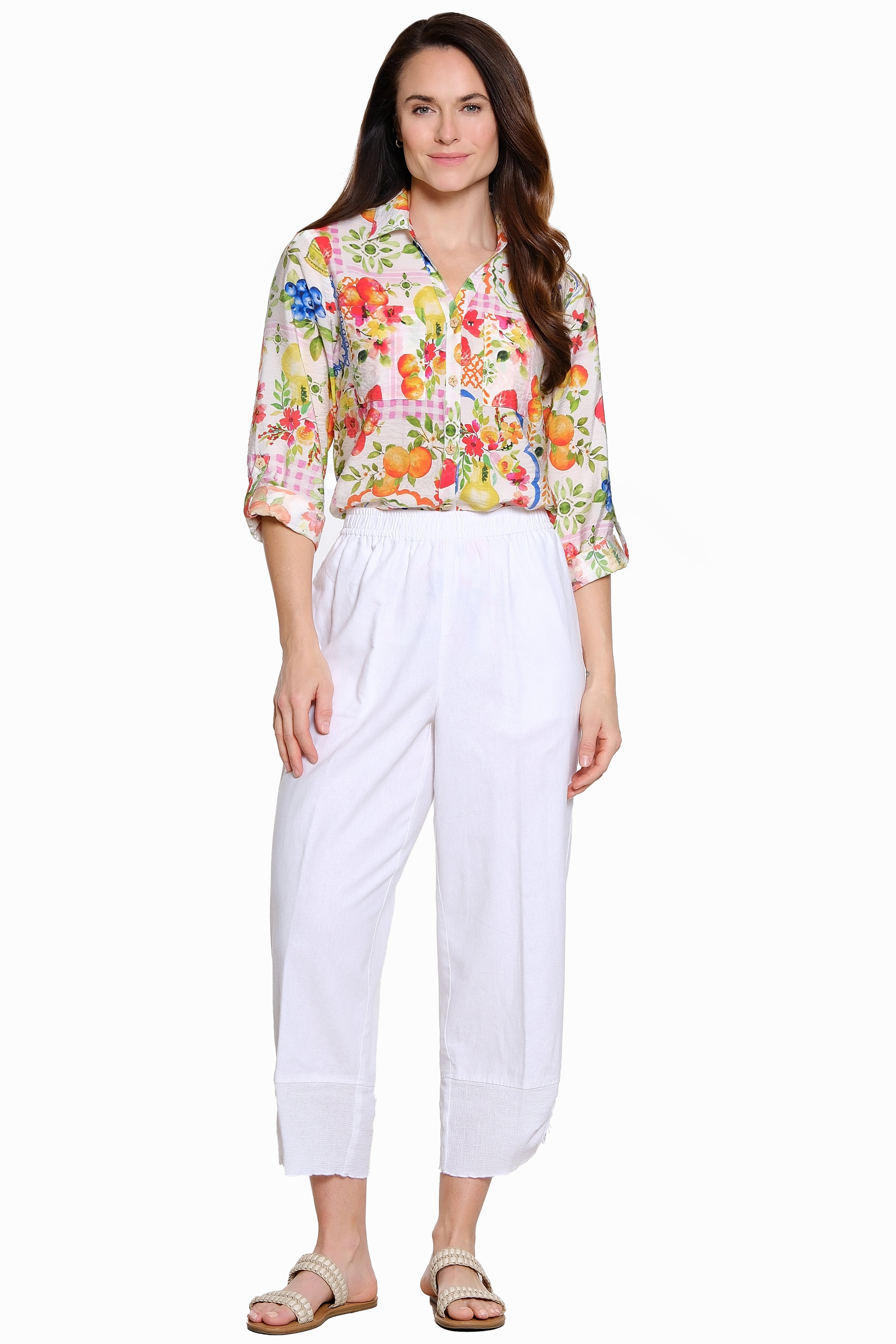 Pull-On Pants with Cinch Hem - White