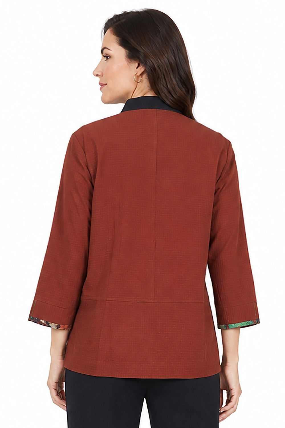Ali Miles Rustic Orange Textured Woven Button-Front Top - Missy