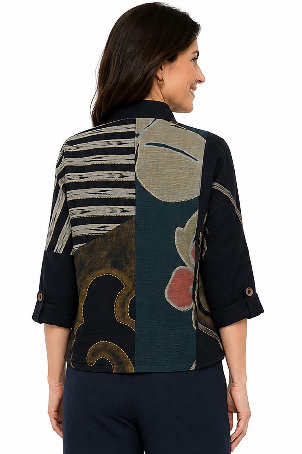 Ali Miles Black Printed Woven Button-Front Jacket - Missy