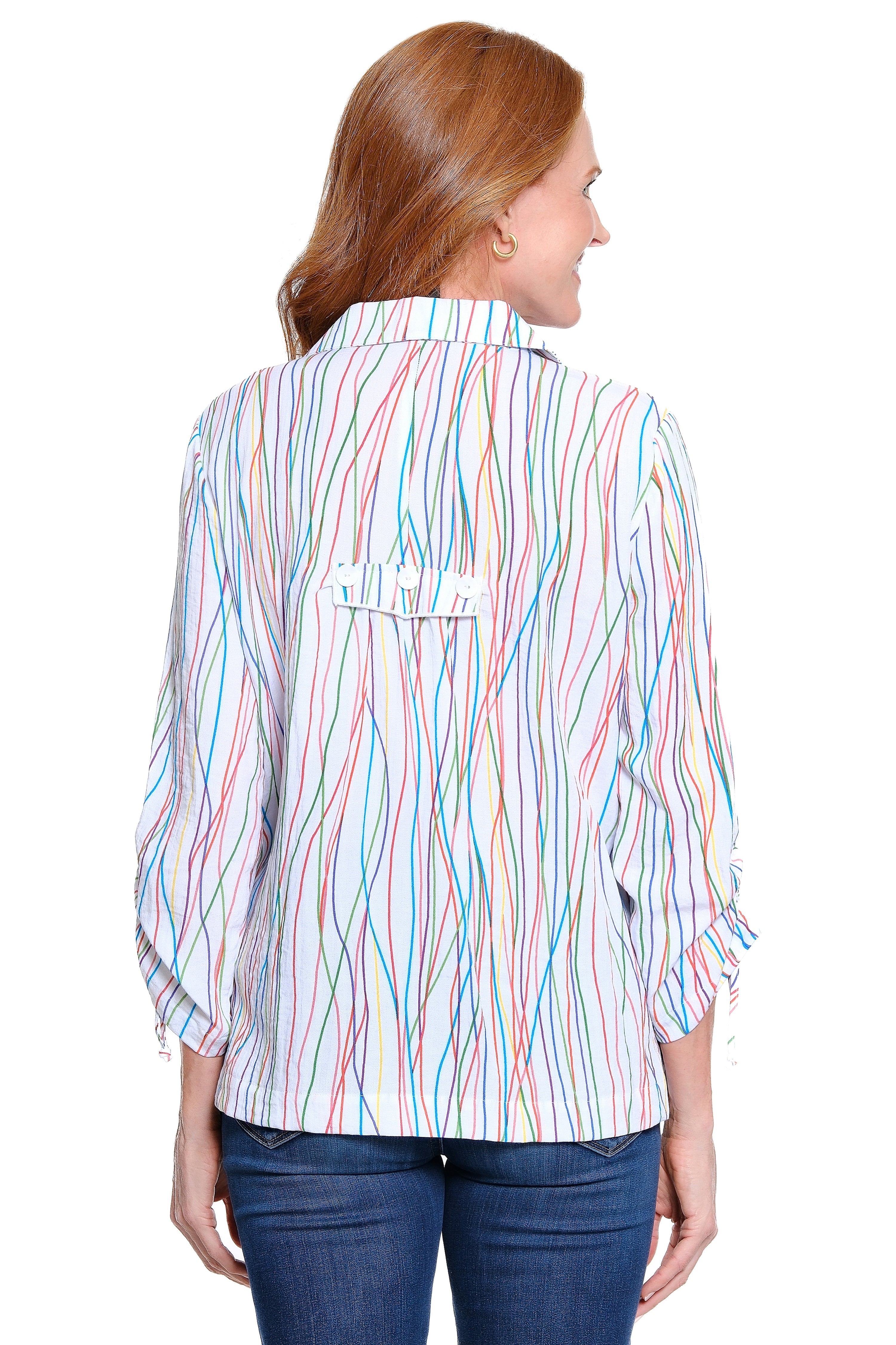 Line Print Button Front Tunic - Multi