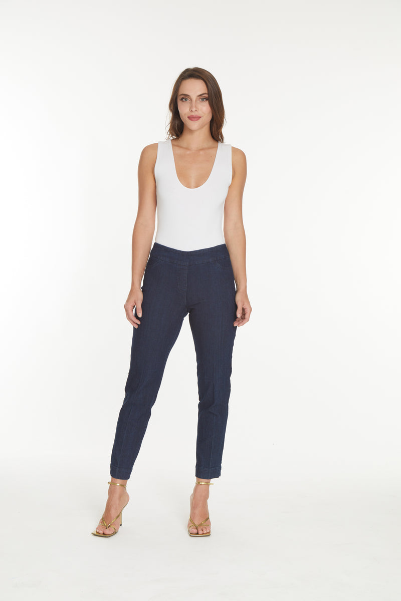 Pull-On Denim Ankle Pants with Back Pockets