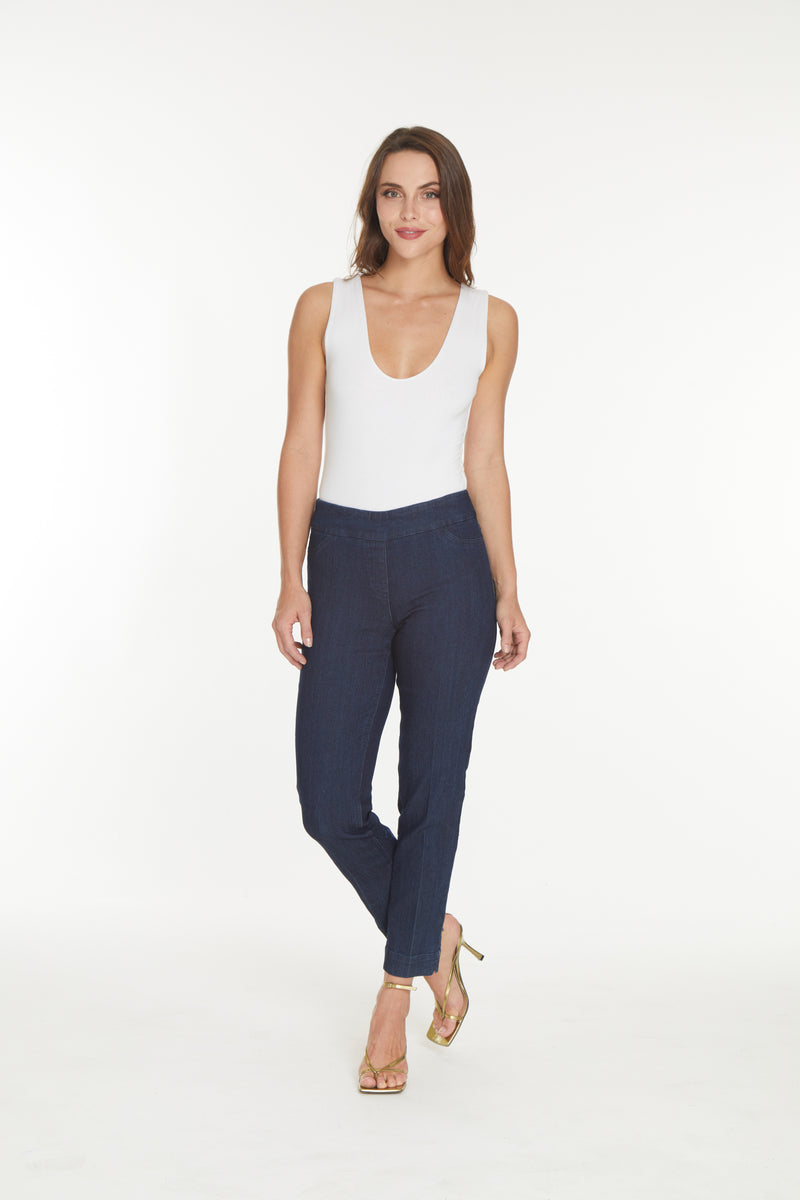 Pull-On Denim Ankle Pants with Back Pockets