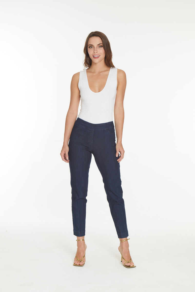 Pull-On Denim Ankle Pants with Back Pockets