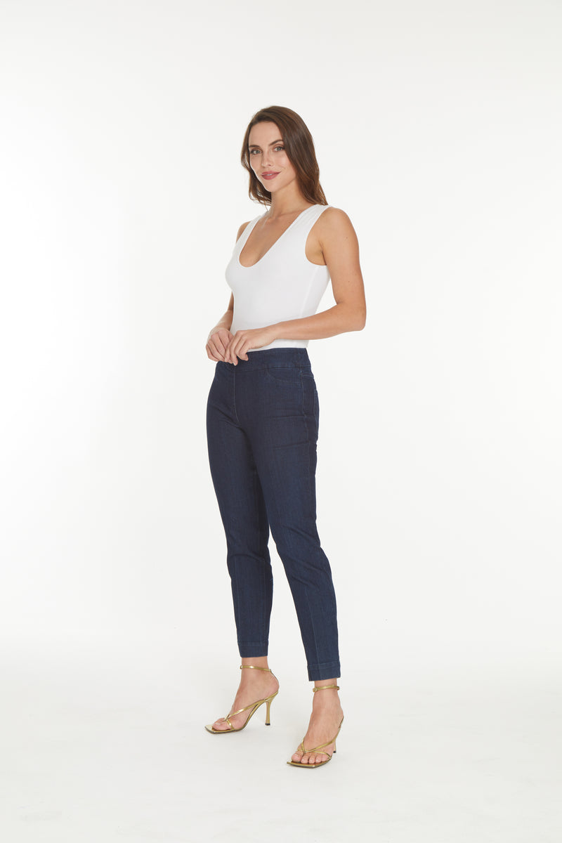 Pull-On Denim Ankle Pants with Back Pockets