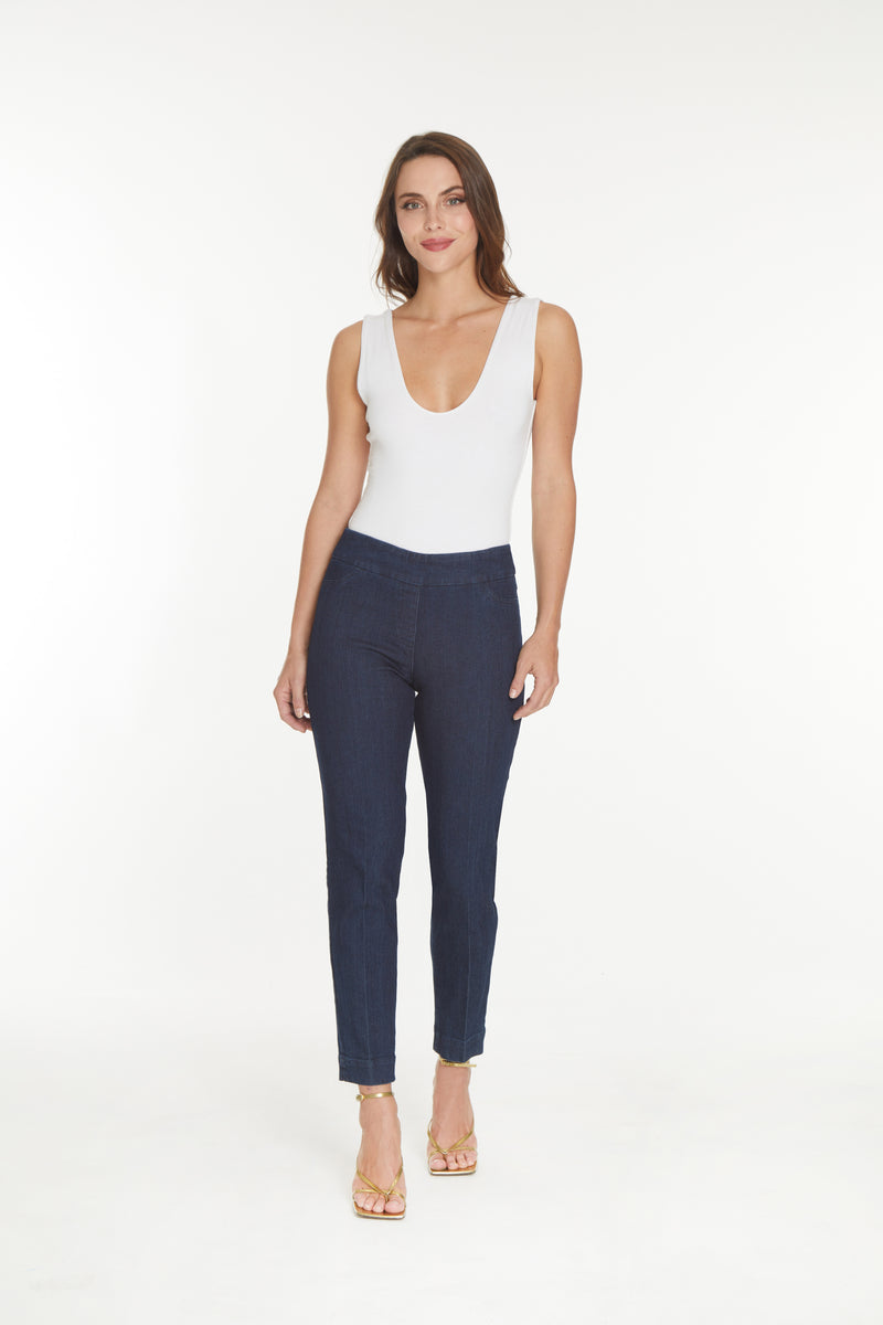 Pull-On Denim Ankle Pants with Back Pockets