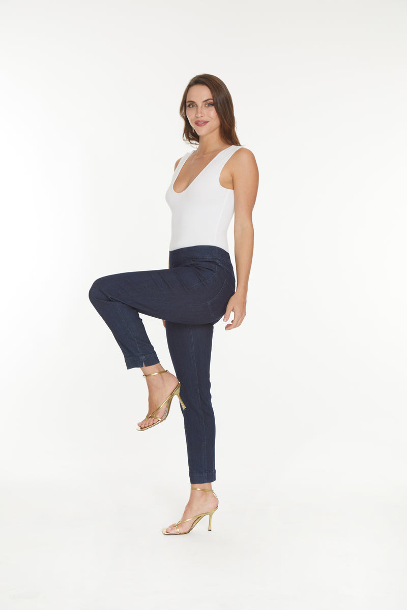 Pull-On Denim Ankle Pants with Back Pockets