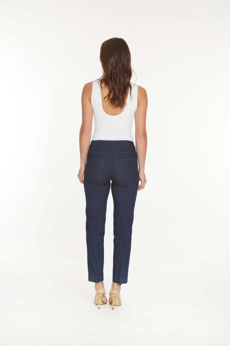 Pull-On Denim Ankle Pants with Back Pockets