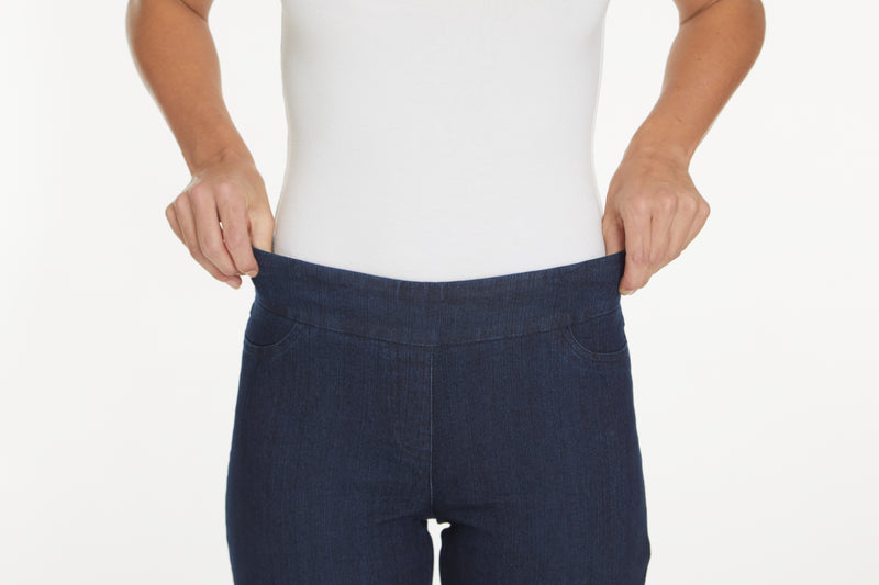 Pull-On Denim Ankle Pants with Back Pockets