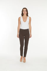 Plus Pull-On Solid Narrow Leg Pant With Faux Front Pockets - Chocolate