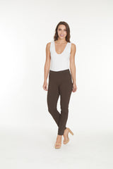 Plus Pull-On Solid Narrow Leg Pant With Faux Front Pockets - Chocolate