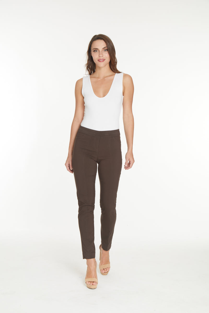 Plus Pull-On Solid Narrow Leg Pant With Faux Front Pockets - Chocolate