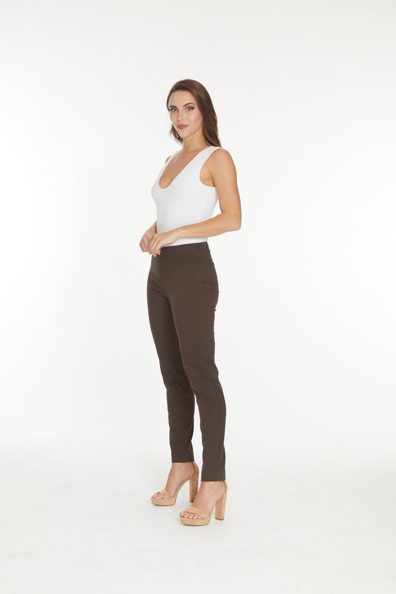 Plus Pull-On Solid Narrow Leg Pant With Faux Front Pockets - Chocolate