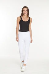 Plus Pull-On Solid Narrow Leg Pant With Faux Front Pockets - White