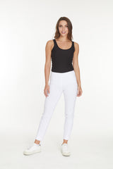 Plus Pull-On Solid Narrow Leg Pant With Faux Front Pockets - White