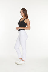 Plus Pull-On Solid Narrow Leg Pant With Faux Front Pockets - White