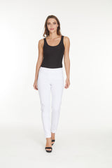 White Pull On Ankle Pant with Back Pockets