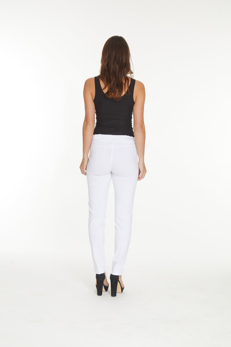 White Pull On Ankle Pant with Back Pockets