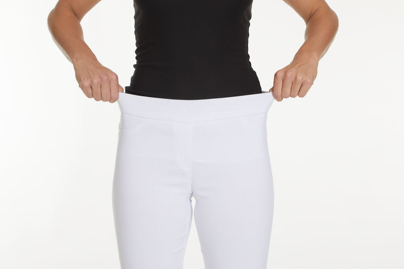 White Pull On Ankle Pant with Back Pockets