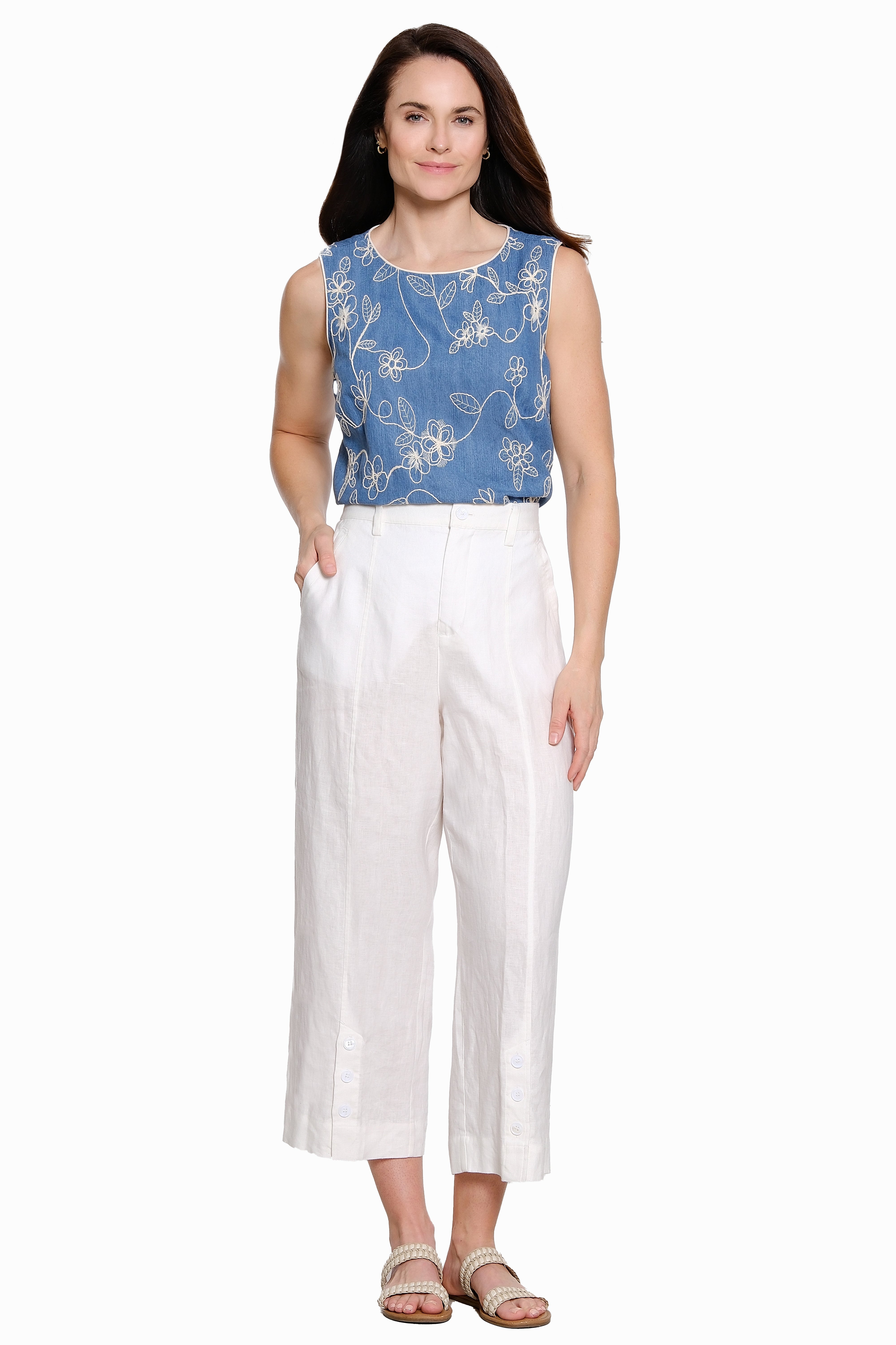 White Pull On Pleated Wide Leg Pant - Missy