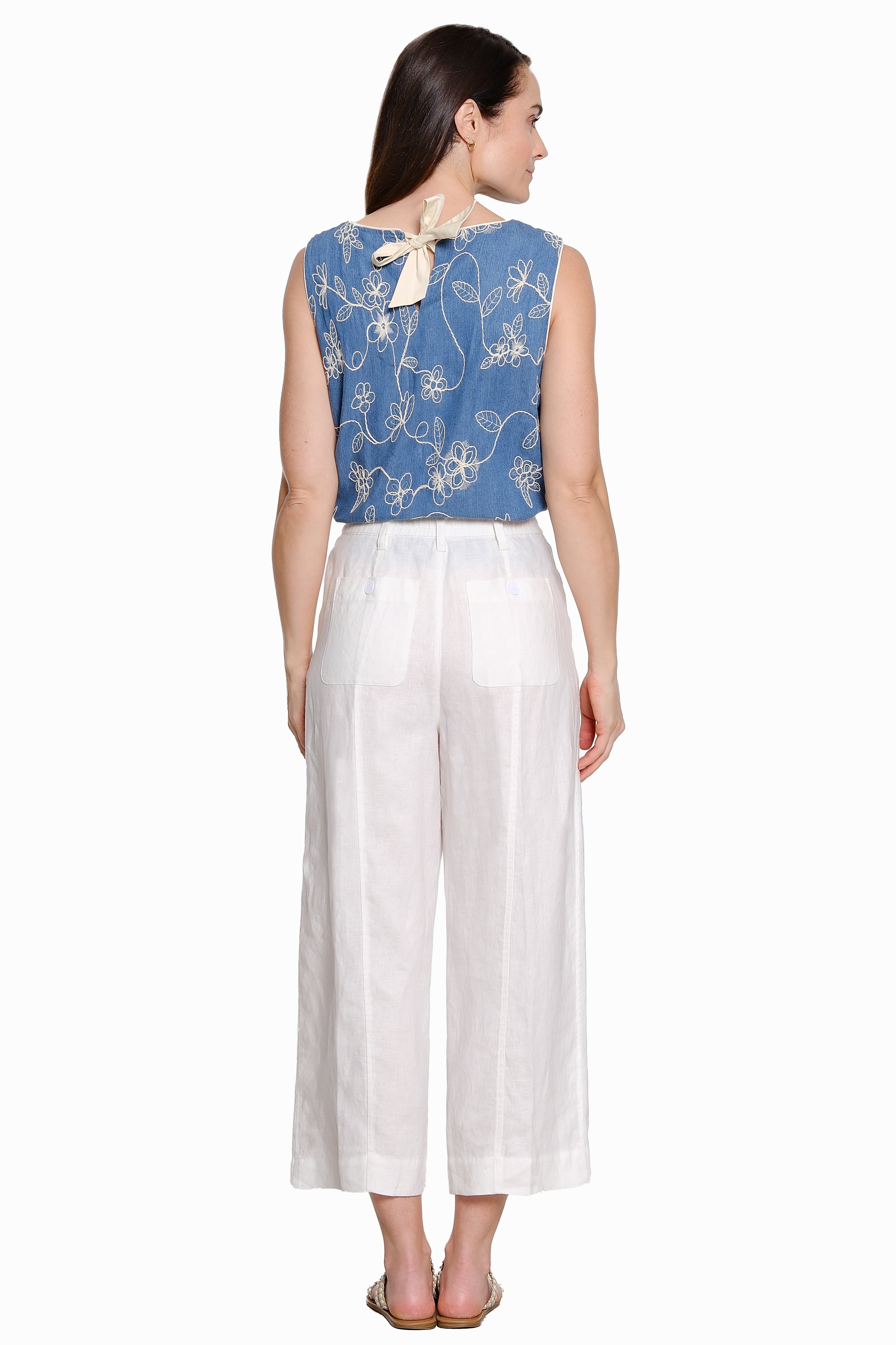 White Pull On Pleated Wide Leg Pant - Missy