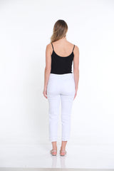 Triple Fringe Hem Jean Ankle Pant - White